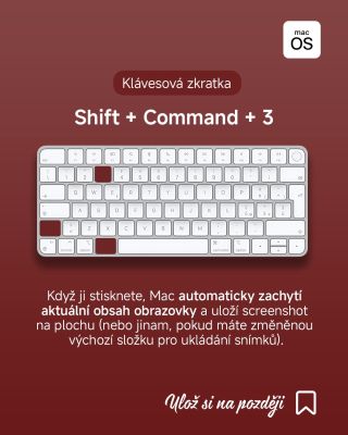 Zkratka Shift-Cmd-3 na macOS slouží k pořízení snímku celé obrazovky. Když ji stisknete, Mac automaticky zachytí aktuální...